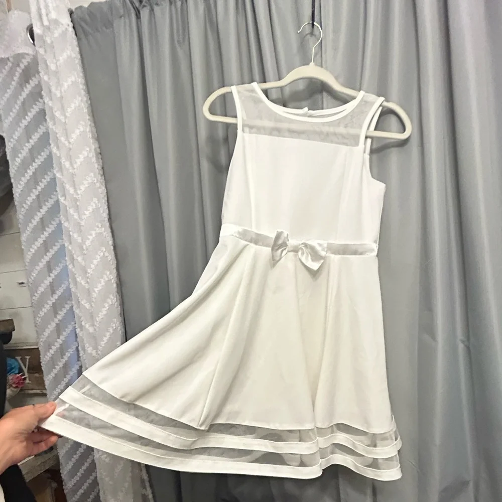Calvin Klein White Illusion Bow Front Dress lined no tag measured 16 wedding